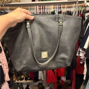 Dooney & Bourke Black Leather Tote with Gold Plaque